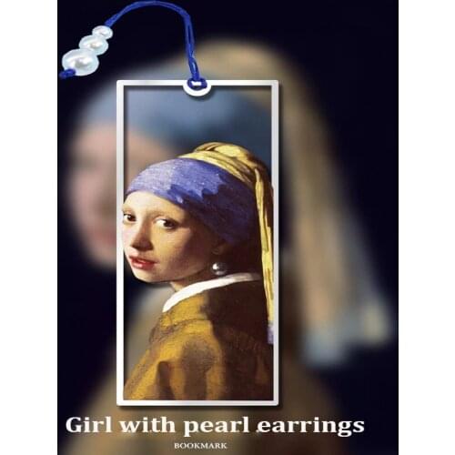 Girl with pearl earrings, metal art bookmarks, literary and creative famous paintings, pearl bookmarks, teachers day gift box
