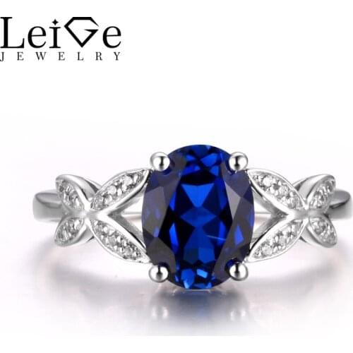 LeiGe Jewelry Sapphire Wedding Rings September Birthstone Rings Oval Cut Blue Gems Ring Real 925 Sterling Silver Gifts for Girls