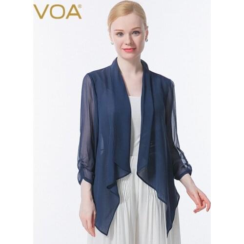 VOA Silk Smooth Summer Cardigan Air Conditioned Shirt Sunscreen Light Transparent Refreshing and Versatile Ladies Coat BT017