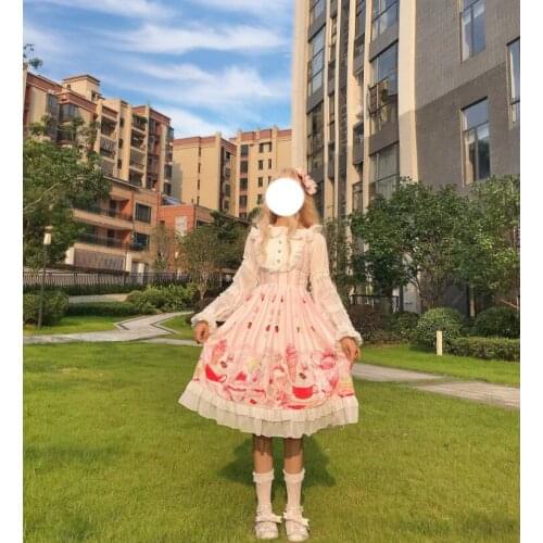 Japanese Kawaii Lolita Dress Meow Sauce Ice Cream Sling Jsk Sleeveless Dress renaissance gothic dress tea party sweet lolita jsk
