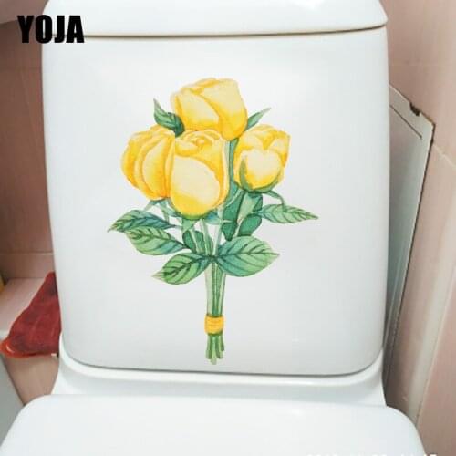 YOJA 17.9X24.3CM Yellow Rose Bouquet Cartoon Toilet Sticker Home Bedroom Wall Decor T1-1361