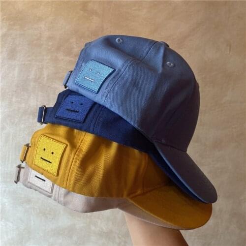 2021 Korean womens pure cotton macarone baseball cap square smiling face trendy cap summer sun shading wide brim hat kpop hats