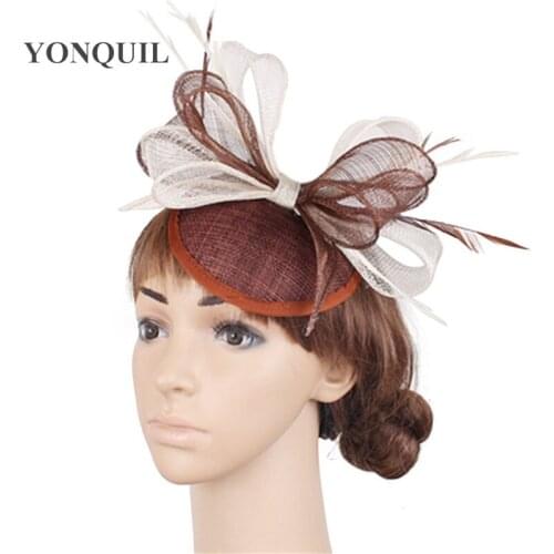 Formal Dress Sinamay Vintage Hair Fascinators Hat For Women Wedding Headwear Vintage Party Dinner Fedora Cap With Fancy Feathers
