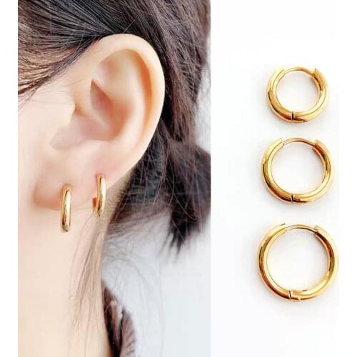Diameter 8/10/12/14/16/18/20mm Multi Sizes Stainless Steel Piercing Hoop Earring Women Gold / Rose Gold Color Round Earrings