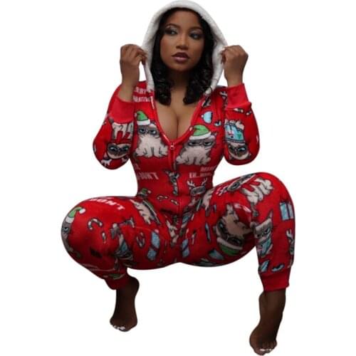 Women Sexy Hot Palysuit Ladies Christmas Rompers Tops Female Hooded New Fashion Long Dress Casual Loose Tracksuit