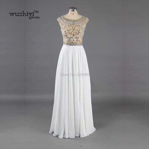 Vestido de novia long white prom dresses 2017 custom made a line chiffon beading crystal prom dress gowns 2016 vestido de festa