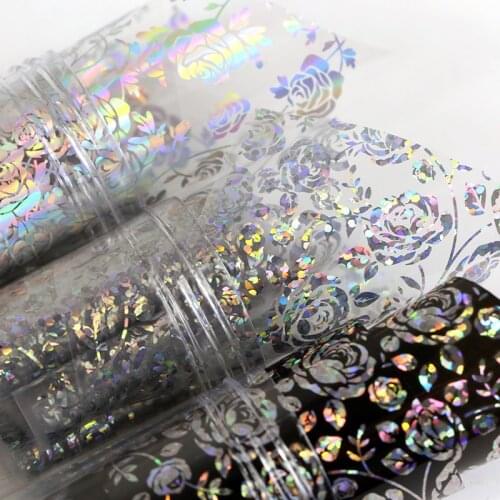 4*100cm/Roll 3D Holographic Rose Flowers Design Laser Foil Stickers Manicure