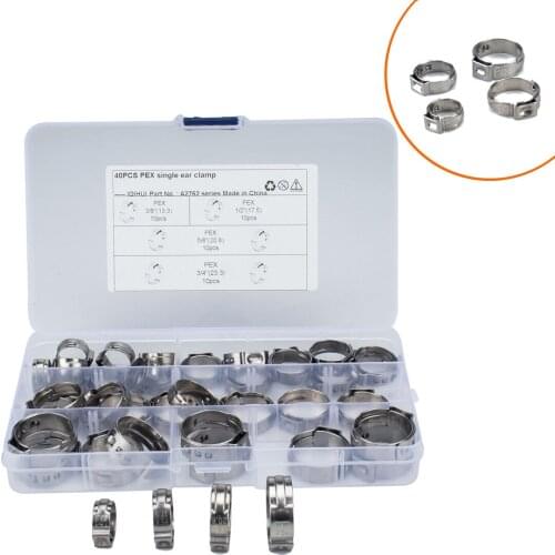 -40 Boxed Pex Stainless Steel Single Ear Clamps of 4 Specifications American Type Throat Hoops