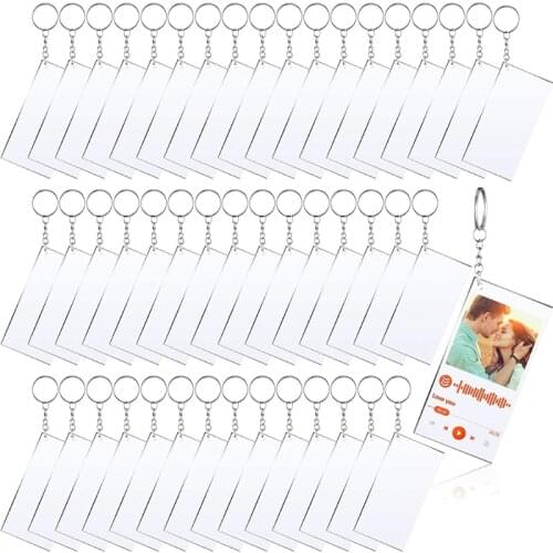 Acrylic Keychain Blanks with Key Rings Rectangle Clear Discs Charms Transparent Circles Set for DIY Projects Crafts