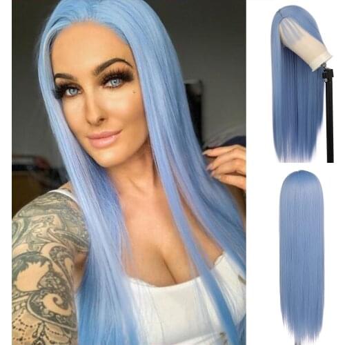Baicheng Soft Blue Wig Long Straight Wig with Baby Hair Hot Blue Wig Natural Hairline Cheap Blue Wig Like Human Hair