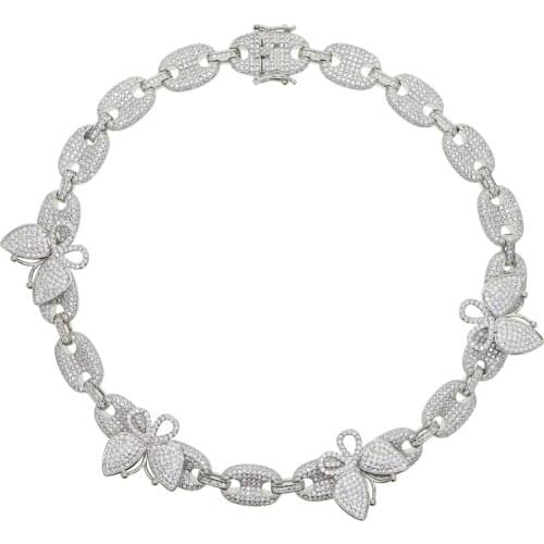 Big size Butterfly pendant charm 12mm bubble miami curb cuban chain hip hop necklace rapper gift rock men women jewelry golden