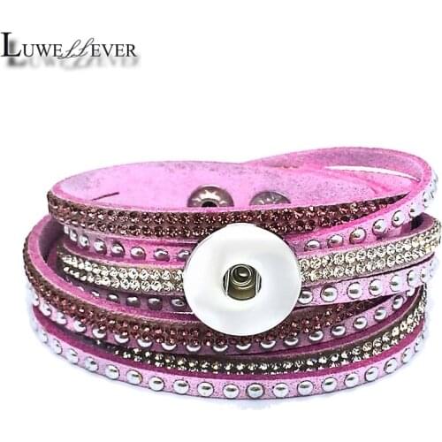 New Interchangeable Crystal 189 Rhinestones Velvet Leather Bracelet 18mm Snap Button Jewelry Charm Bangle For Women Gift 39cm