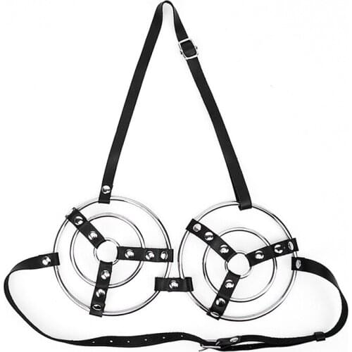 Leather Bras Sex Games Flirt Metal Ring Breast Cover Bra Udder Bondage Harness Fetish Sexy Lingerie Exotic Alluring Cage Bras