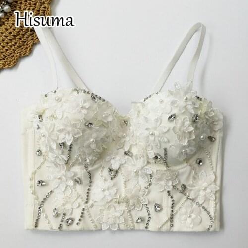 2021 autumn new women V-neck strap 3D flower rhinestones camisole Tube top bra one pcs belt pad wireless Corset female underwear