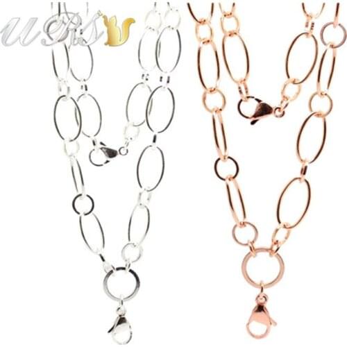 5 PCS 32''(80cm) Silver color-plated Large Flat Oval Link Custom Chain Floating Locket Chain Memory Locket Pendant Necklace