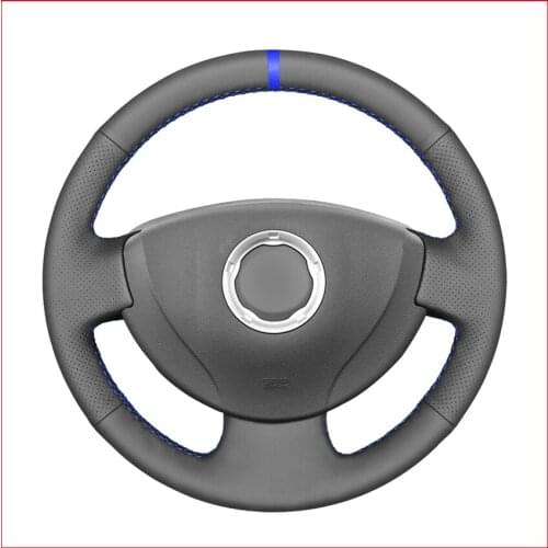 Blue Marker Black Artificial Leather Steering Wheel Cover for Renault Logan 1 Sandero Lada Largus Nissan Almera G15