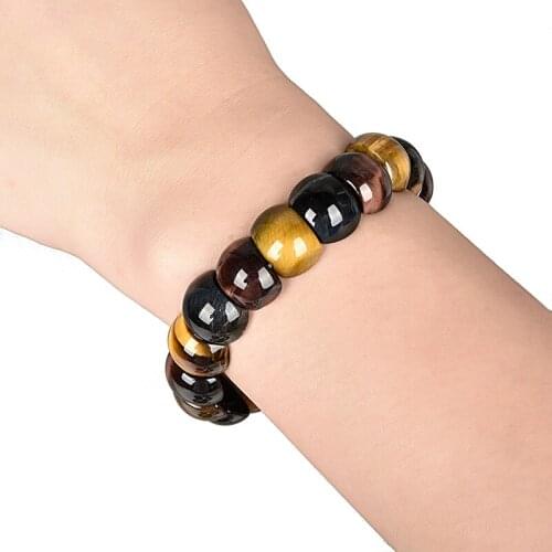 Black with gold transparent luster Synthesis pearl and Tiger eyes stone gem bracelet, mysterious and beautiful