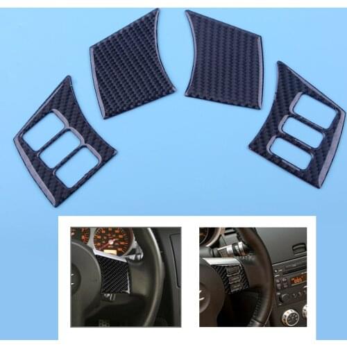 CITALL Black 4pcs Carbon Fiber Interior Steering Wheel Panel Button Cover Trim Frame Decoration Fit For Nissan 350Z 2006-2009