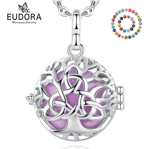 Eudora 18mm Fashion Tree of Life Cage Harmony Ball Chime Bell Pendant Angel Caller Bola Necklace for Baby Pregnancy Jewelry K468