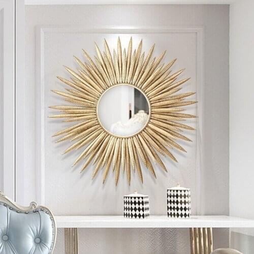 European Luxury Wrought Iron Wall Sun Flower Decorative Mirror Crafts Hotel Home Sofa Background 3D Stereo Mural Ornaments R2104