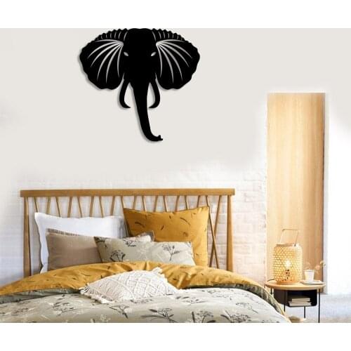 Elephant Head with Hose Turning Forward Wall Accessory Wooden Table 50x46cm