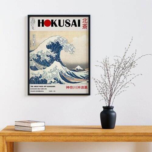 Hokusai The Great Wave Poster Katsushika Hokusai Exhibition Canvas Painting Print Pictures Vintage Wall Bedroom Home Decoration