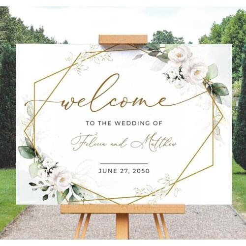 Personalized Wedding Welcome Sign Floral Print Greenery Wedding Welcome Sign Template Custom Entrance Canvas Board