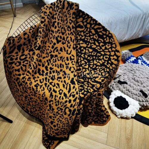 Delicate Knitted Leopard Print Blankets Winter Warm Faux Fur Microfiber Stich Plaid Bedspread Fluffy Adult Blanket Throw