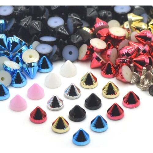 KALASO 100Sets Multi Color Acrylic Cone Punk Studs Rivets Spikes for Shoes Bag Garment Decoration Diy Craft Accessories 6.5x5mm