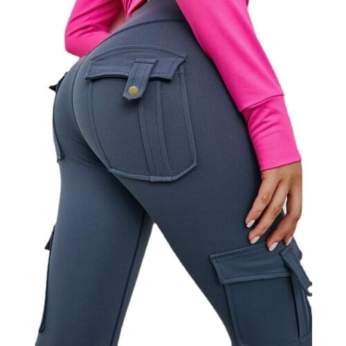 Pocket military high waist foot yoga pants with peach hips sexy bounce fitness