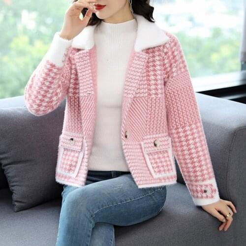 New Imitation Mink Velvet Jacket Woman Short 2020 Autumn Winter Jackets Female Popular Plaid Loose Lazy Style Womens Tops