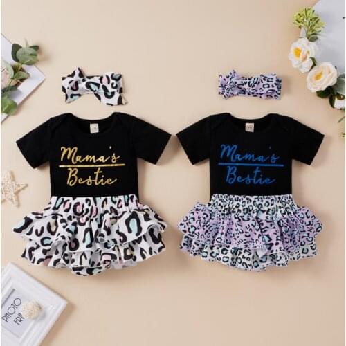 Newborn Baby Girls Fashion 3piece Outfit Set Letter Print Romper Leopard Shorts Headband Set Sweety Babys Sets