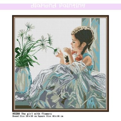 Diamond Painting Kits The Girl with Flowers Set Round/Square Embroidery Mosaic Art Picture Rhinestone Full Drill Home Decor Gift
