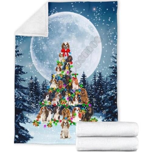 Cavalier King Charles Spaniel Christmas Tree Sherpa Blanket Plush Velvet Warm Sheet Office Nap Blanket 3D Fleece Blanket