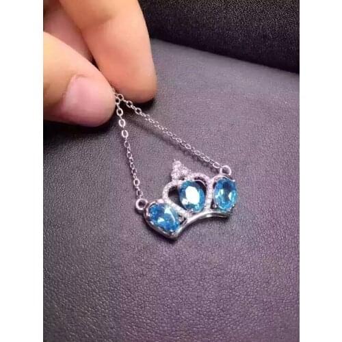 Natural topaz stone Necklace natural gemstone Pendant Necklace S925 silver trendy Personality imperial crown women Jewelry
