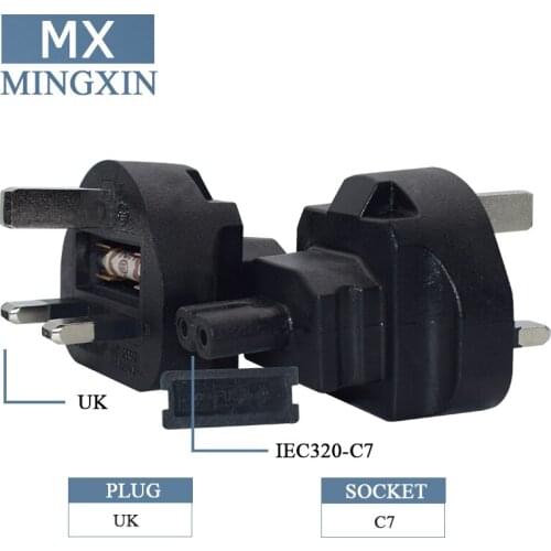 GOODING UK 3 prong to IEC320 C7 AC Conversion Plug, IEC320 C7 2 hole to UK Standards 3 pin Power Conversion Adapter