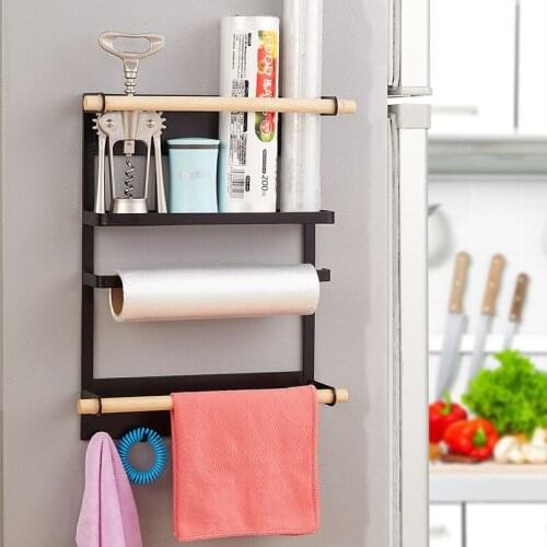 Kitchen Refrigerator Rack Japanese Style Iron Magnetic Storage Rack Refrigerator Side Wall Napkin Rack Kitchen Rack