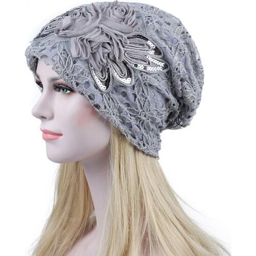 Turban Hats Women Lace Slouchy Beanie Cap Winter Knitted Skullies Caps Fashion Flower Female Stylish Butterfly Beanies Hat