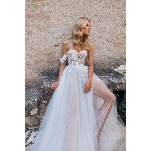 SSYFashion New Sexy Evening Dress for Women Sweetheart One Shoulder Lace Appliques A-line High-split Beach Formal Gown Vestidos