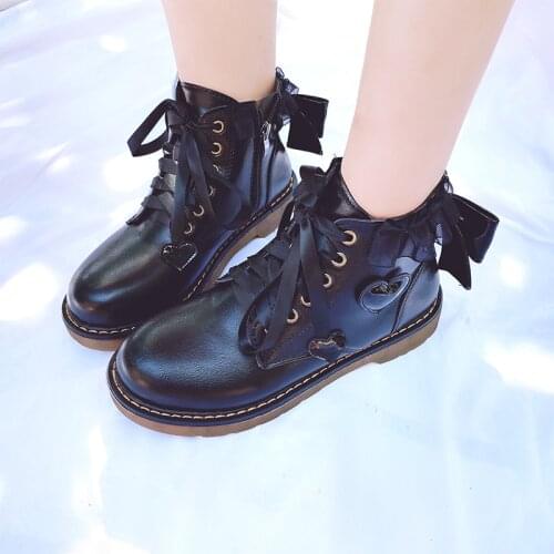Kawaii girl sweet lolita shoes vintage round head women shoes cute bowknot kawaii boots cross strap kawaii shoes loli cos