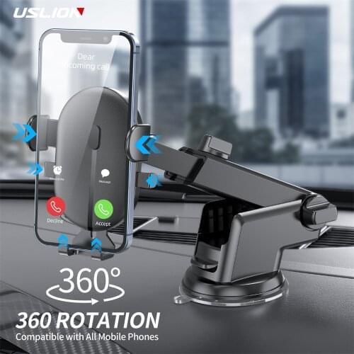 USLION Car Phone Holder Mobile Phone Holder Stand in Car 360° Rotation No Magnetic GPS Mount Support For iPhone 12 Pro Max