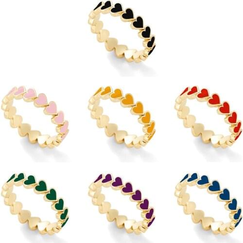 VG 6YM Red Love Heart Engagement Ring For Women Drip Oil Heart Rings Plated Lady Band Rings Trendy Wedding Party Accessories