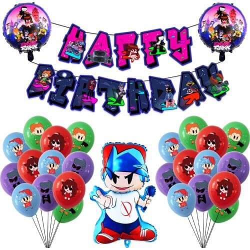 Friday Night Funkin Foil Balloons Game Boy Theme Latex Ballons Happy Birthday Banner Bunting Party Decorations Kids Toys Globos