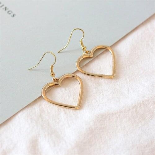 Simple Heart Shape Hollow Dangle Earrings For Women New Fashion Jewelry Brand Ear Cuff Piercing Dangle Earring Gift Brincos