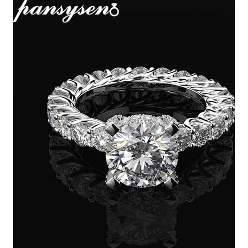 PANSYSEN Sparking Real 925 Sterling Silver Ring Created Moissanite Wedding Engagement Cocktail Rings for Women Fine Jewelry Gift