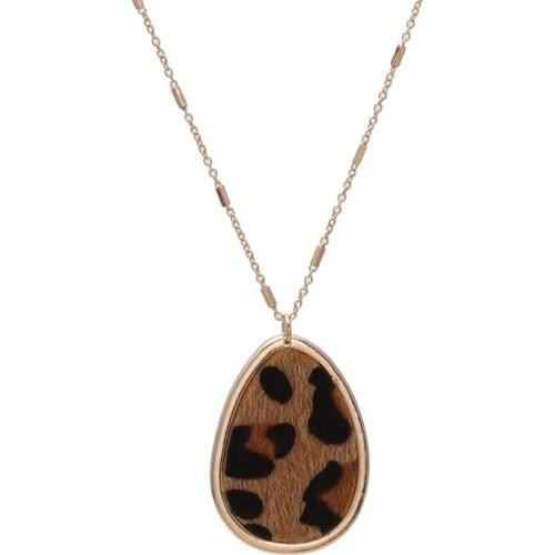 ZWPON Gold Oval Shell Faux Abalone Necklace for Women Fashion Long Chain Animal Print Cheetah Necklace Jewelry Wholesale