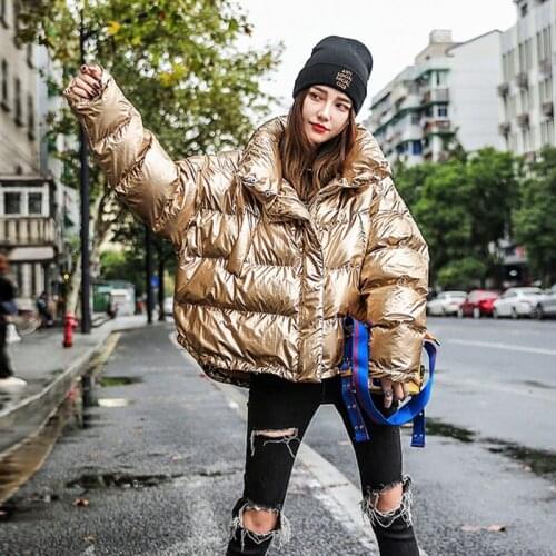 Winter Jacket Warm Short Parkas Shiny gold Jacket Coats Hip Hop Thick Parka Fashion Casual Patchwork Ladies Down Cotton Jackets