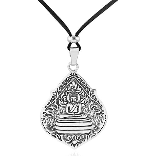2PCS Large Tibetan Teardrop Thai Meditation Buddha Charms Pendants Faux Suede Velvet Cord Simple Necklace for Women men pendant