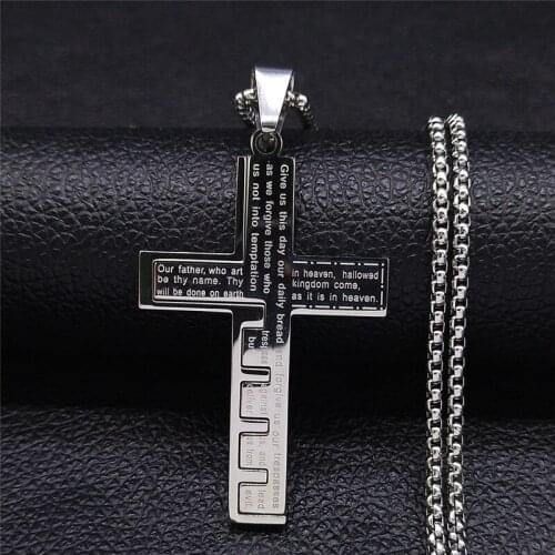 2021 Stainless Steel Cross Pendants Necklaces Women/Men Silver Color Christian Scriptures Necklaces Jewelry bijoux NXH109S05