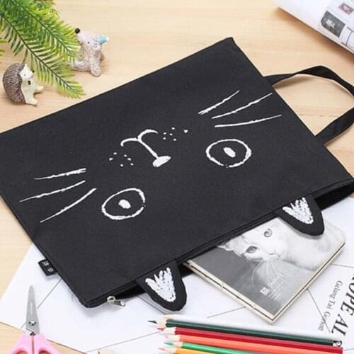 32.5*24cm A4 Cute Cartoon Cat File Pocket Oxford Cloth With Zipper Bag Hand Carry Bag Stuff Bag Folder School Office Stationery